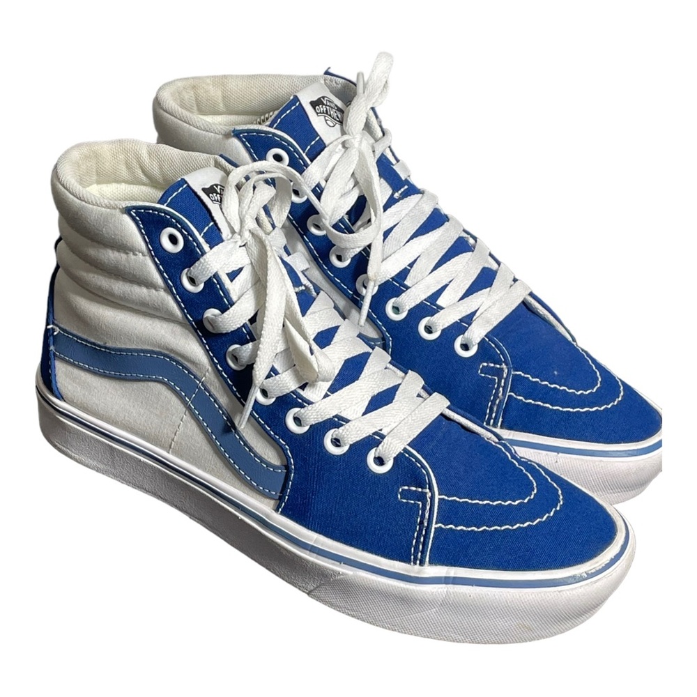 Vans High Top Sneaker Blue White Men’s Size 8 Womens Size 9.5 SB5 - Picture 1 of 11